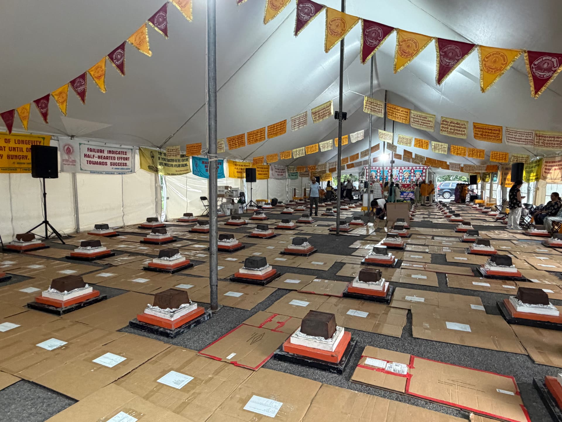 The 108 yagna kunds arranged under the pandal