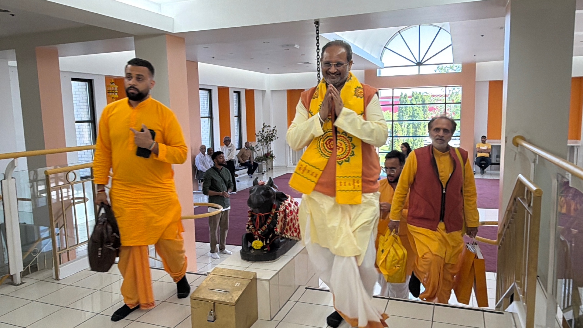 Dr. Chinmay Pandya greeted inside the mandir